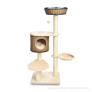 Artificial Rattan Kitty Scratching Furniture Plush Covered Sisal Post Cat Tree